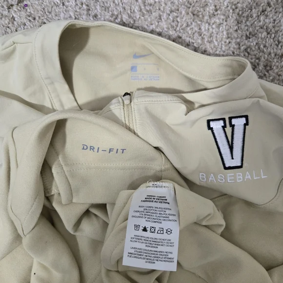 Sz L Men's Vanderbilt Baseball Vandy Boys Quarter Zip Jacket Gold Nike Dri-Fit - Picture 4 of 9